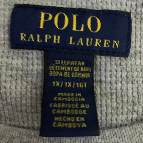 Polo Ralph Lauren Shirt Men’s 1x Gray Waffle Knit Sleepwear Pony Long Sleeve - Picture 9 of 10